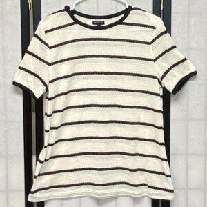 Who What Wear Scoop Neck Openwork Knit Stripe Short Sleeve Banded Tee Shirt L